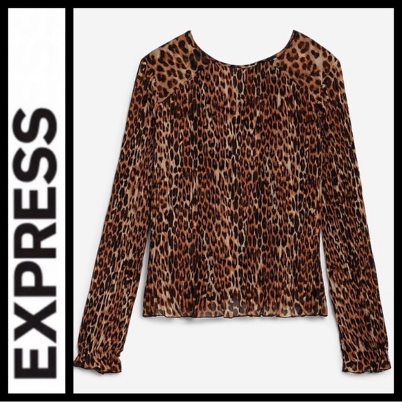 NWOT Express Leopard Pleated Chiffon Top - Picture 3 of 8